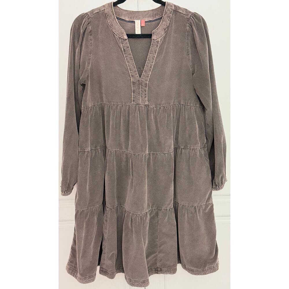 Anthropologie Pilcro Corduroy Tiered Baby Doll Dress in Brown Size S
